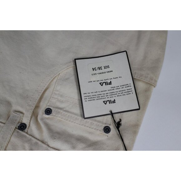 Deadstock Vintage 90s Fila Mens 38x34 Spell Out Baggy Skateboard Jeans Cream - Picture 10 of 16